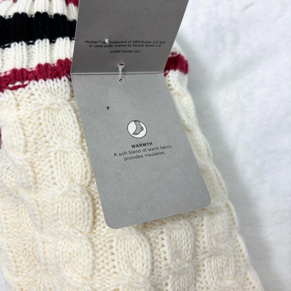 Hunter Cream Cable Knit Socks with Striped Cuff‎